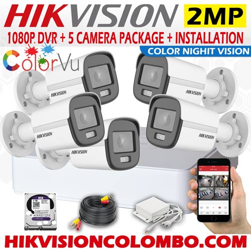 Hikvision 1080P Day and Night Color 5 Camera package sri lanka best price